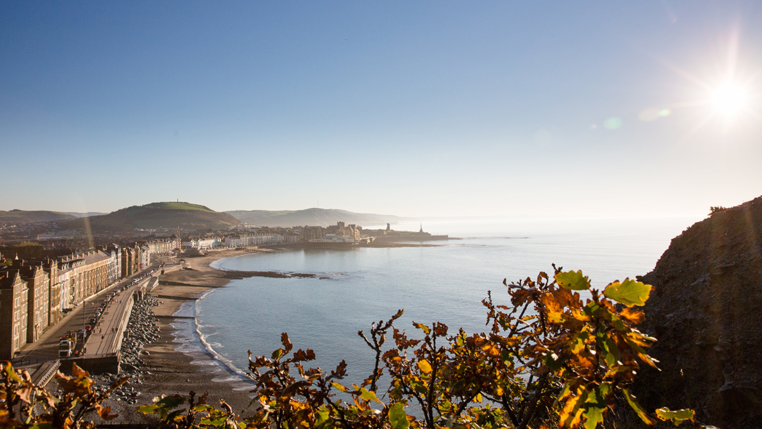 A sweeping curve of a bay in Aberystwyth